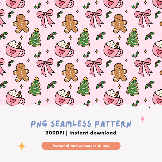Girly Christmas Seamless Pattern PNG