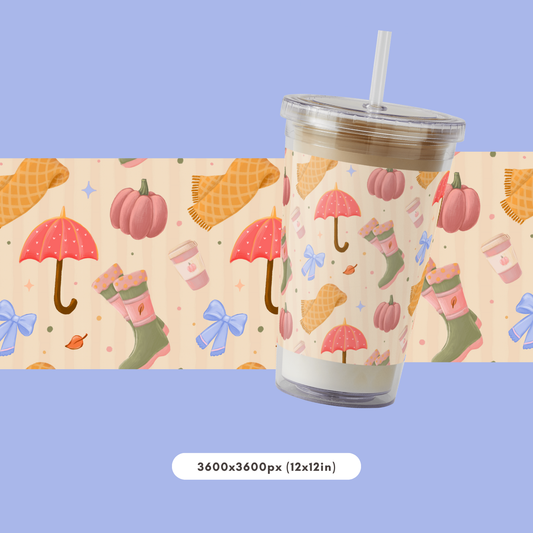Rainy Day Fall Seamless Pattern PNG