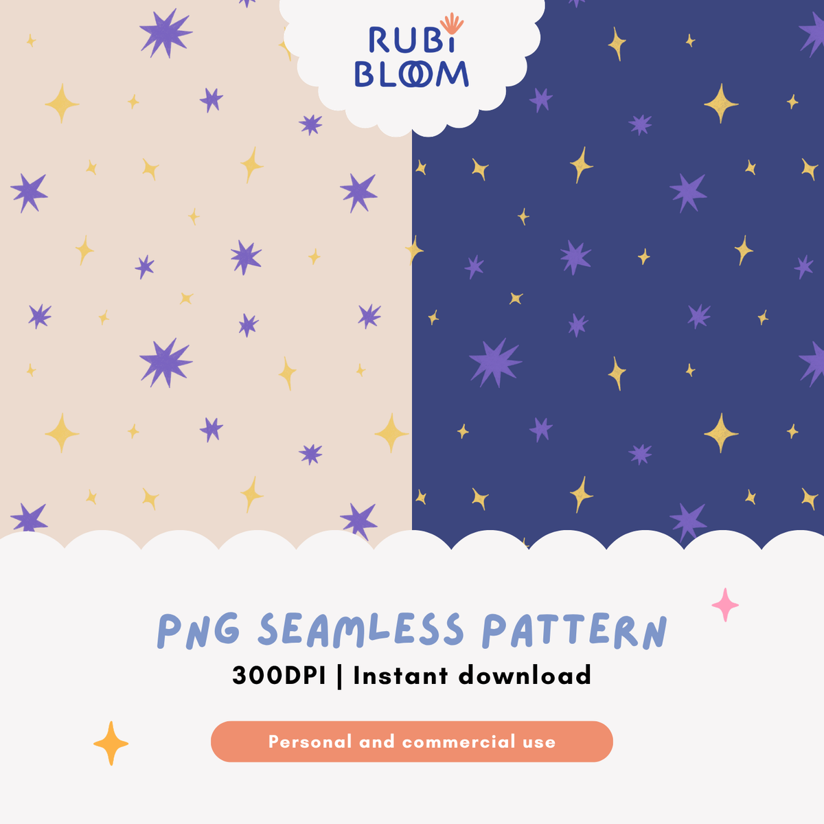 Retro Groovy Star Seamless Pattern PNG