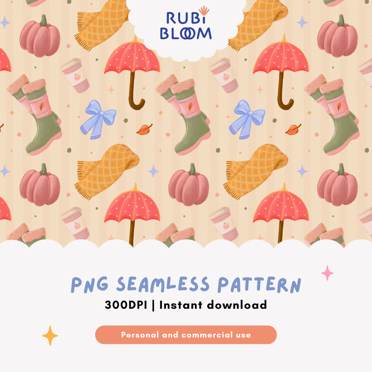 Rainy Day Fall Seamless Pattern PNG