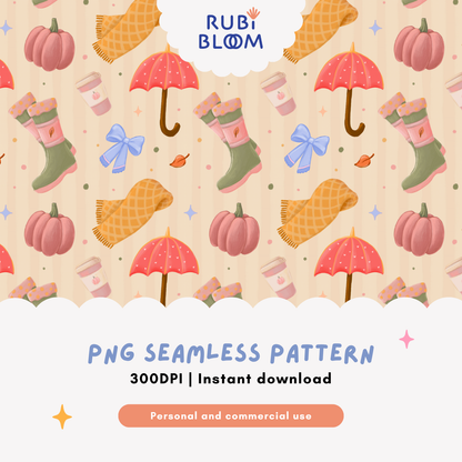 Rainy Day Fall Seamless Pattern PNG