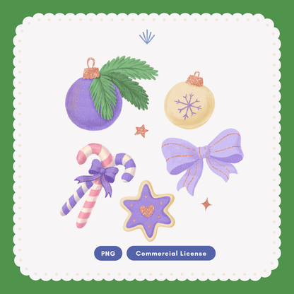 Lavender Coquette Christmas Clipart PNG Bundle