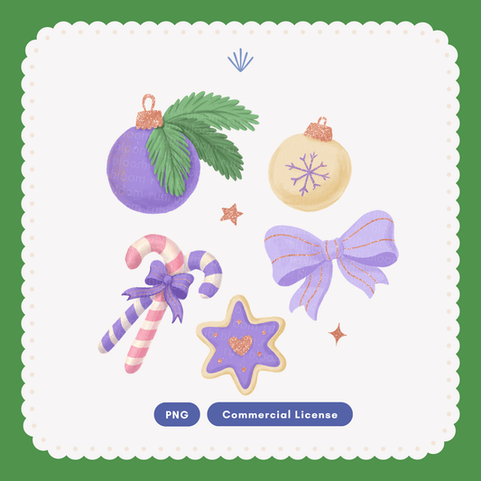 Lavender Coquette Christmas Clipart PNG Bundle