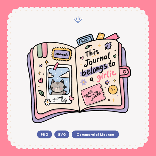 Cute Junk Journal Girlie with Cat SVG PNG