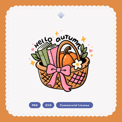 Hello Autumn Book Basket SVG PNG