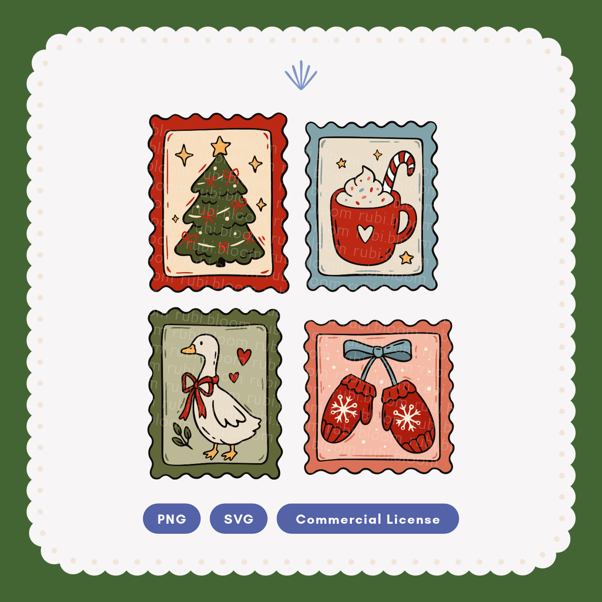 Retro Christmas Postage Stamp SVG PNG Bundle