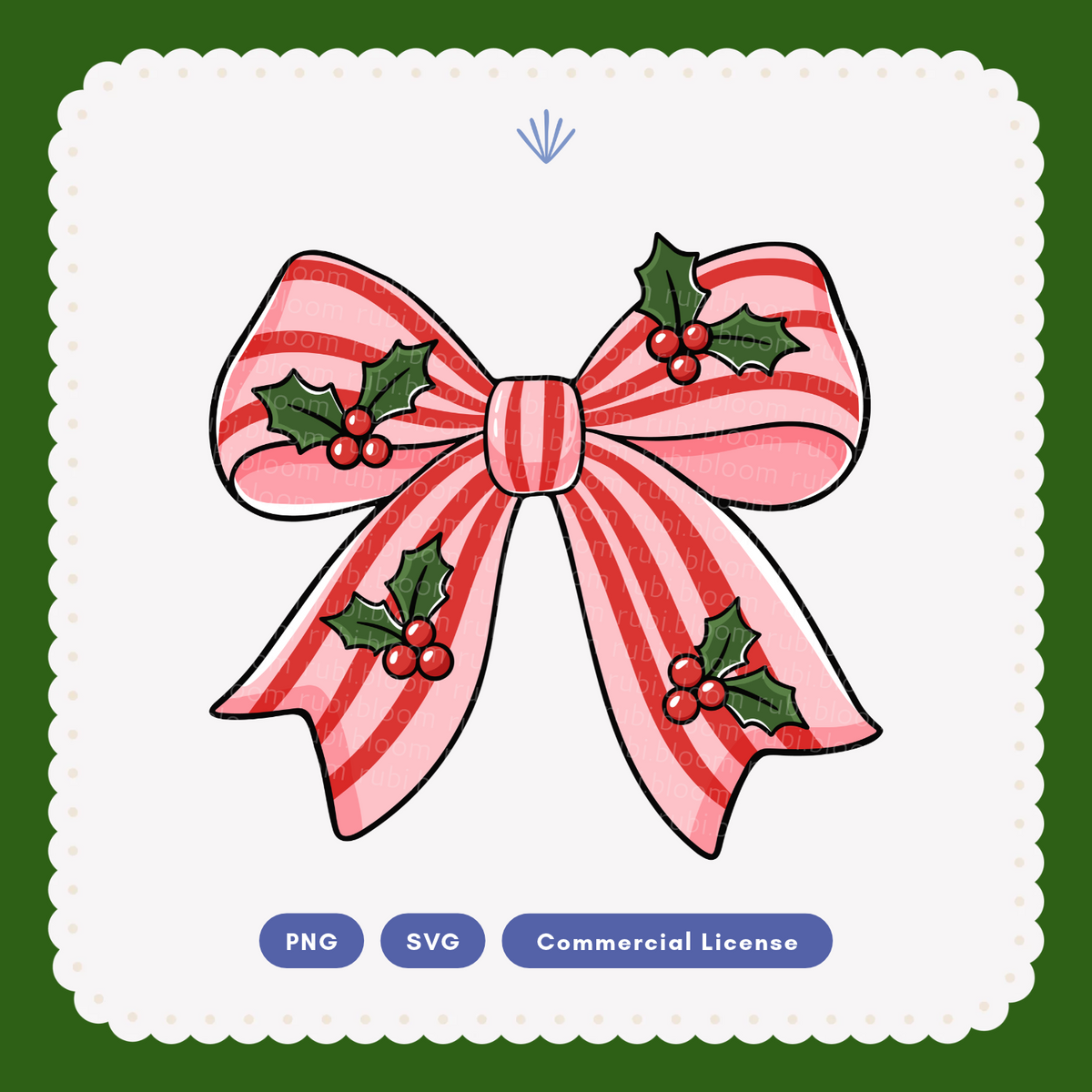 Pink Peppermint Christmas Bow SVG PNG