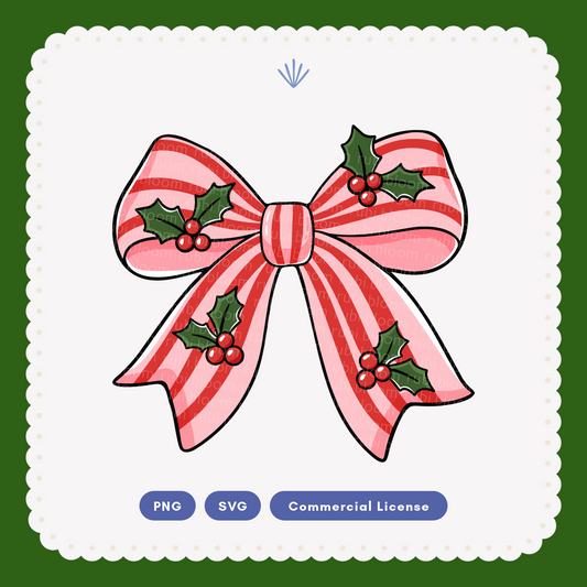 Pink Peppermint Christmas Bow SVG PNG