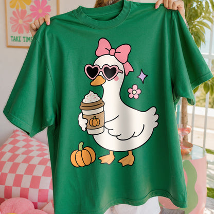 Fall Coquette Goose with Pumpkin Spice Coffee PNG SVG