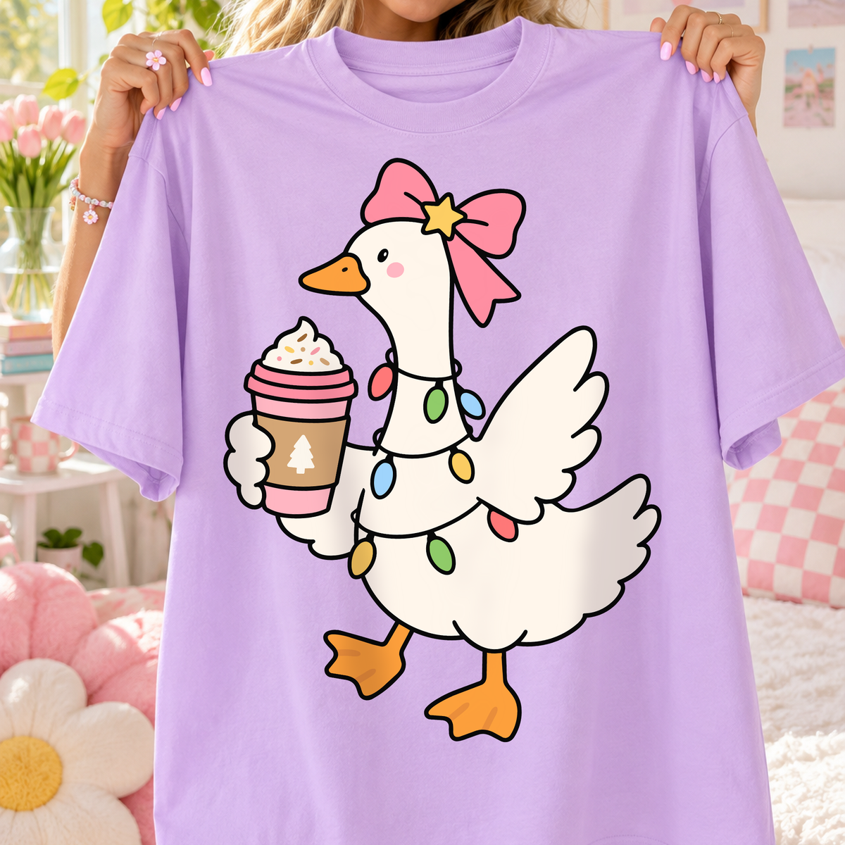 Christmas Goose with Coffee SVG PNG