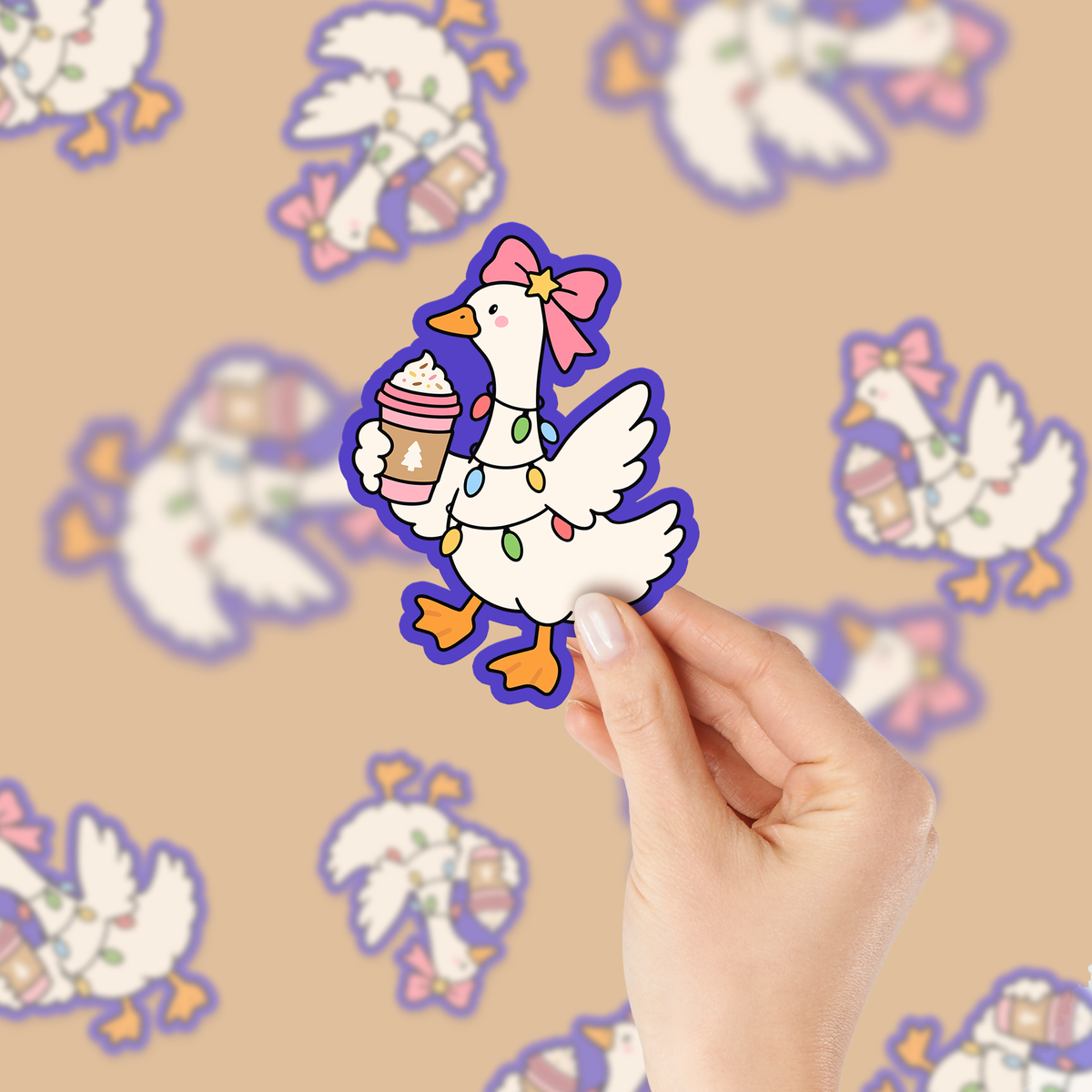 Christmas Goose with Coffee SVG PNG