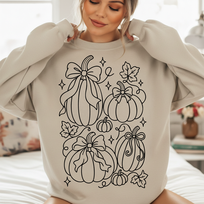 Coquette Pumpkin Patch Line Art PNG SVG