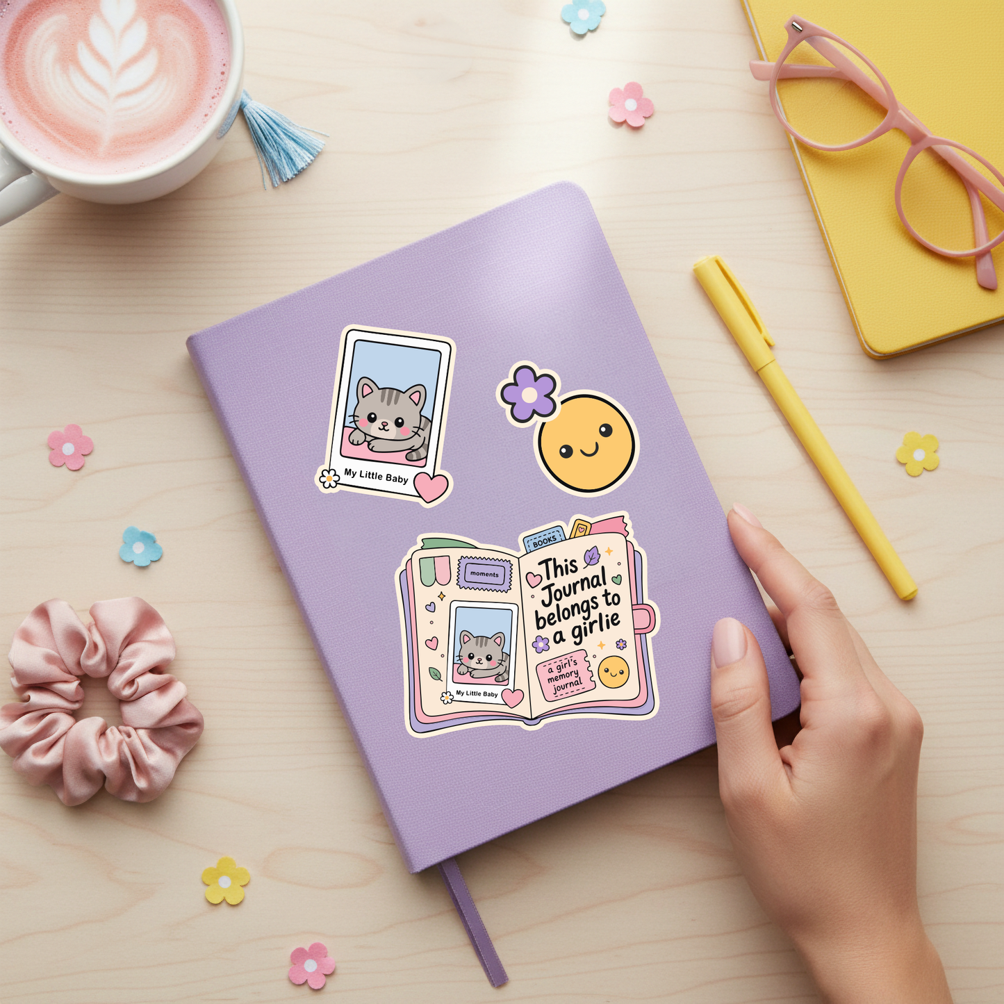 Cute Junk Journal Girlie with Cat SVG PNG