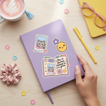 Cute Junk Journal Girlie with Cat SVG PNG